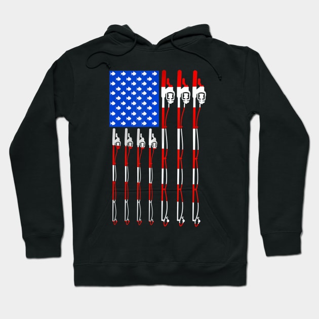 Patriotic Fishing American USA Flag Fishing Pole Hoodie by mccloysitarh